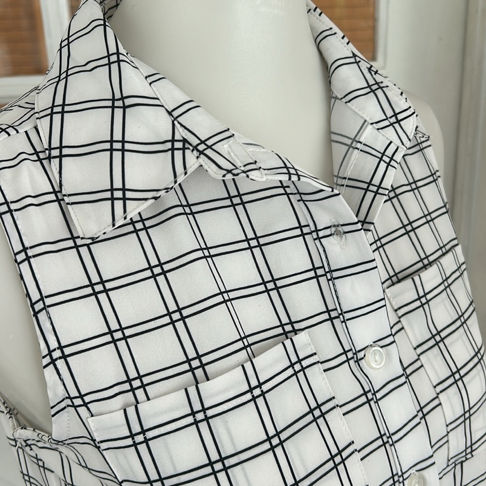 Notations sleeveless button-down checkered print … - image 4